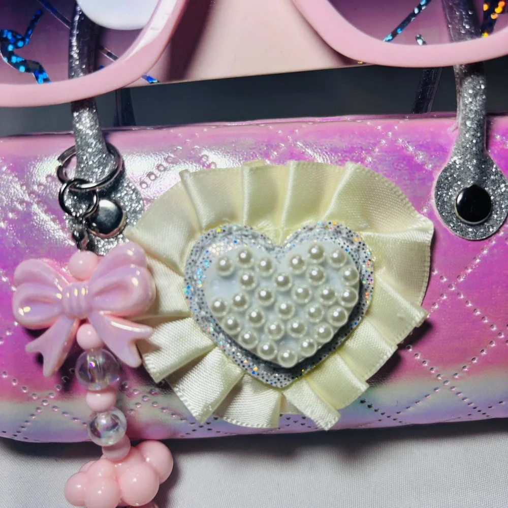 Kids Pink Sunglasses and Quilted Iridescent Heart Case Set UV Protection